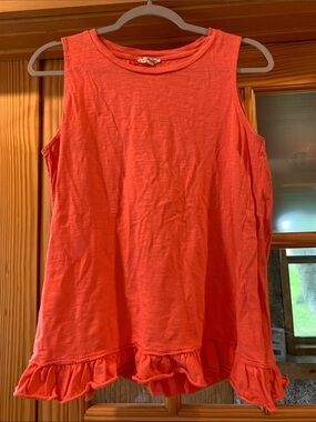 Women’s Cotton Bleu 100% Cotton Coral Ruffle Sleeveless Crewneck Tank Top S